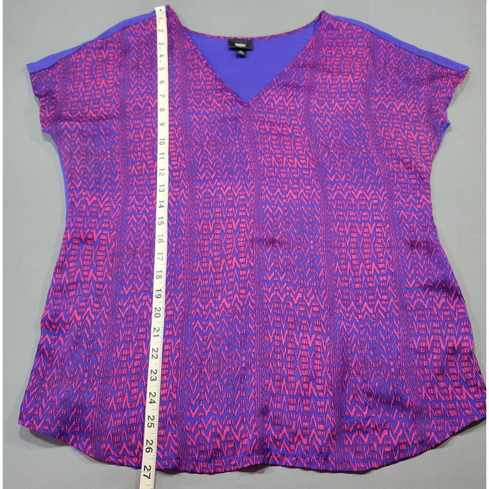 Mossimo Short Cap Sleeve Blouse Womens Large Blue Red Print Classic V-Neck Shirt - Picture 6 of 8